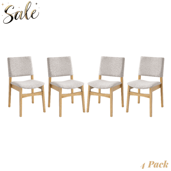 GZXS Minimalist Stackable Chairs Set of 4, Linen Upholstered Seat with Solid Rubber Wood Legs, 250lb Weight Capacity, Perfect for Apartments & Compact Dining Areas (Natural)