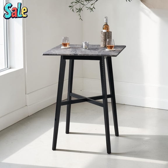 GZXS Modern 42"H Bar Height Table, 31-Inch Square Pub Table with Laminate Top & Rubberwood Legs, Stylish Compact Dining Table for Kitchen Area, Breakfast Nook, Gray+Black