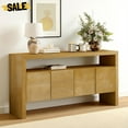 thumbnail image 1 of GZXS Modern 60" Sideboard with Open Shelf, 4-Door Accent Credenza Cabinet in Natural Wood Finish for Dining/Living Room, 1 of 9