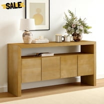 GZXS Modern 60" Sideboard with Open Shelf, 4-Door Accent Credenza Cabinet in Natural Wood Finish for Dining/Living Room