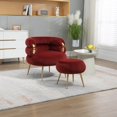 thumbnail image 1 of GZXS Modern Accent Chair with Ottoman, Soft Velvet Armchair with Golden Metal Legs, Comfy Reading Chair Footrest Set Upholstered Lounge Chair for Living Room, Bedroom, Apartment, Office, Wine Red, 1 of 8