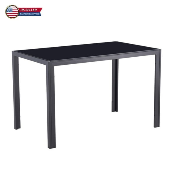 GZXS Modern Black Glass Dining Table, 47.2" Rectangular Table with Iron Frame for Kitchen, Living Room, or Small Space Use