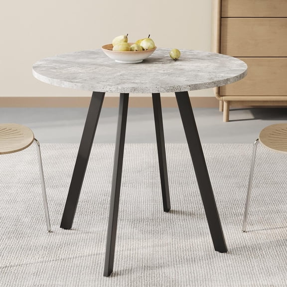 GZXS Modern Circle MDF Dining Table in Gray Cement Texture, 33.5" Industrial Leisure Coffee Table with Black Metal Legs, Easy to Assemble