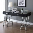 thumbnail image 1 of GZXS Modern Computer Desk with Charging Station and 2 Drawers, 54-Inch Rectangular Writing Desk with Chrome Metal Legs, White High Gloss Finish, 1 of 8