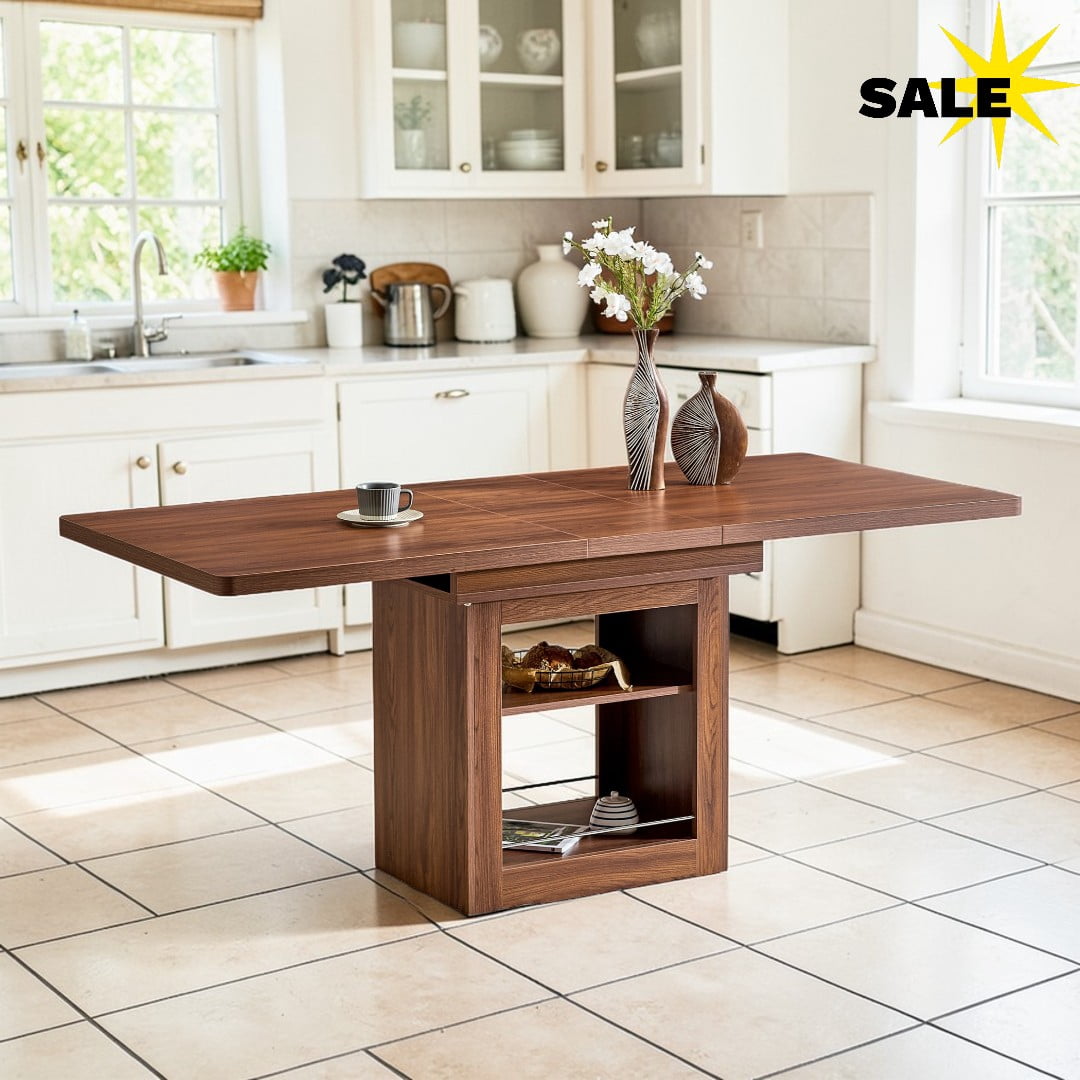 GZXS Modern Extendable Dining Table 59"-71" for 4-6-8, Black Wood-Grain ...