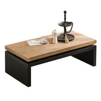 GZXS Modern Farmhouse Coffee Table with Floating Top Design, 47.6" Rectangular Wooden Center Table for Living Room, Black Natural