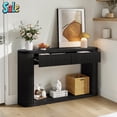 thumbnail image 1 of GZXS Modern Fluted Console Table with Storage, 59-Inch Oval Entryway Table with 2 Drawers and Open Shelf, Accent Table for Hallway or Living Room, Black, 1 of 10