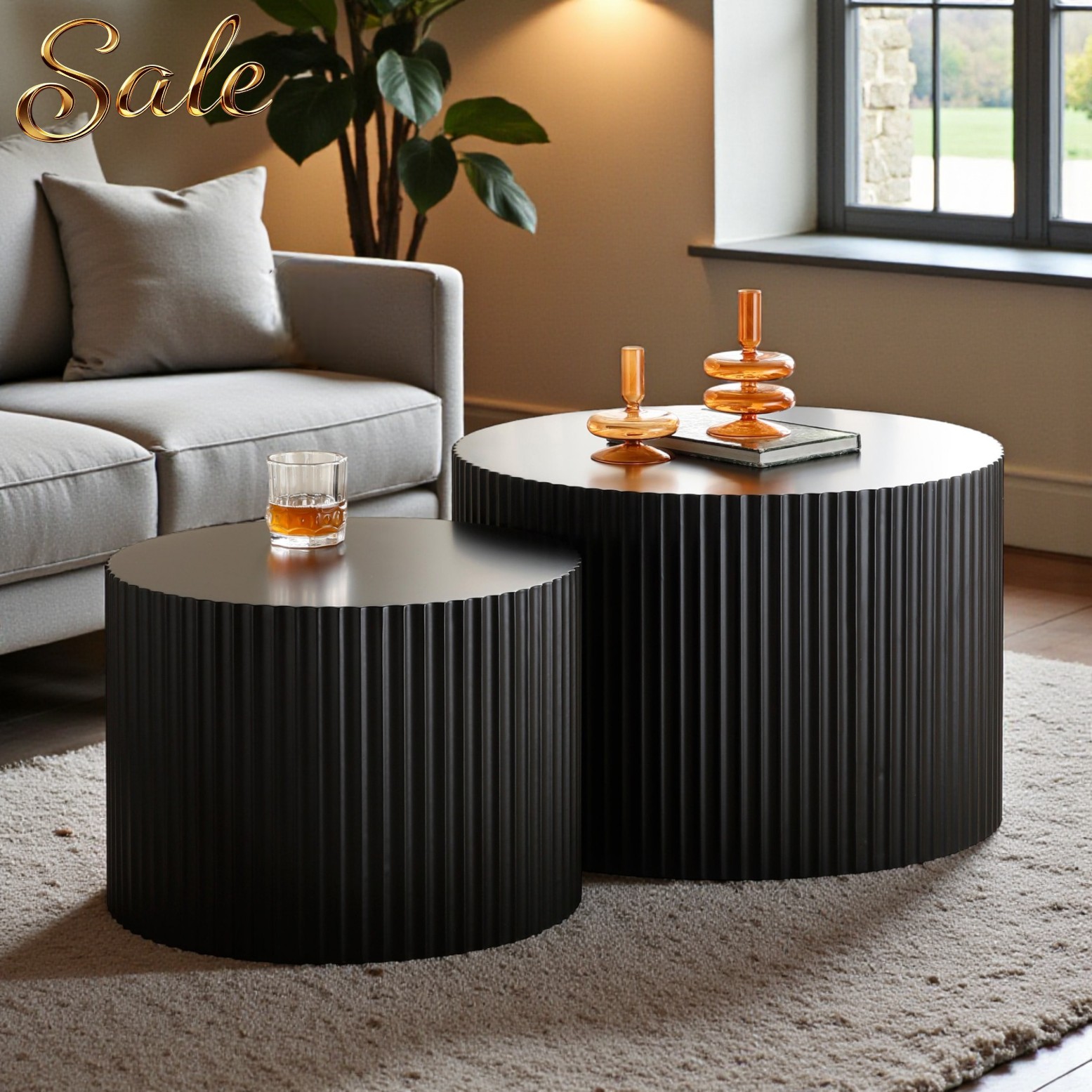 GZXS Modern Fluted Nesting Coffee Table Set of 2 - No Assembly Needed ...