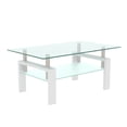 thumbnail image 1 of GZXS Modern Glass Coffee Table, 2-Tier Rectangular Center Table with Clear Tempered Glass Top & White Iron Frame, 39" Living Room Table with Storage Shelf, Easy to Assemble, 1 of 7