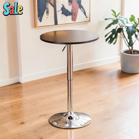GZXS Modern Height-Adjustable Bar Table 26"-36", Black MDF Top Round Pub Table with Chrome Base for Home, Kitchen, Lounge, Easy Assembly