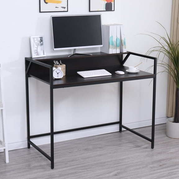 GZXS Modern Home Office Computer Desk with Raised Monitor Shelf, Sturdy Metal Frame, Space-Saving Workstation for Living Room or Bedroom, Black Finish, 43.5"L x 23.6"W x 36"H