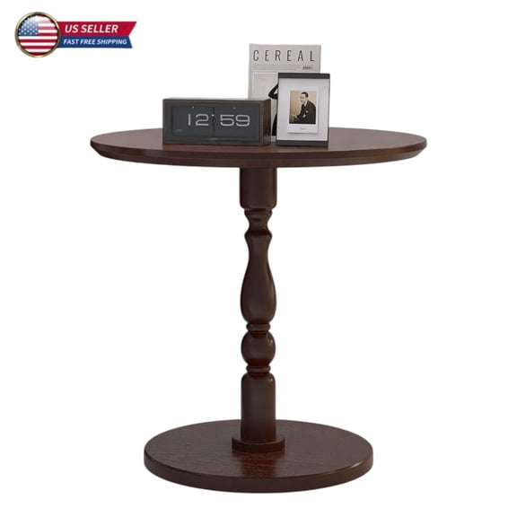 GZXS Modern Minimalist Accent Table, Round Side/End Table with MDF Top and Solid Wood Pedestal Base– 23.23"Dia x 20.47"H, Walnut Brown