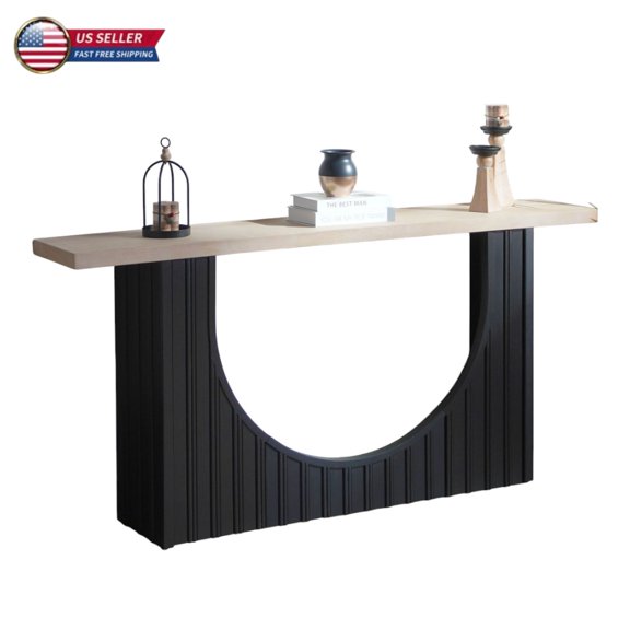 GZXS Modern Minimalist Console Table with Black Arch Base and Natural Wood Top, Slim Entryway Table, Versatile Sofa Table for Hallway and Living Room - 51.5"L x 20.5"W x 17"H