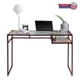 thumbnail image 1 of GZXS Modern Minimalist Writing Desk with Clear Glass Top, Metal Sled Base & Wood Shelf - 48" Rectangular Computer Desk for Home Office, Study, Bedroom (Red Frame), 1 of 8