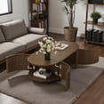thumbnail image 1 of GZXS Modern Oval Coffee Table in Walnut, Fluted Solid Wood Tea Table with Open Storage and 4 Fluted Doors, Stylish Center Table for Living Room, 47"L x 23.3"W x 15.7"H, 1 of 9