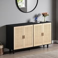 thumbnail image 1 of GZXS Modern Rattan-Door Storage Sideboard – 4-Door Credenza Buffet with Adjustable Shelves, 62.2"W Accent Cupboard for Entryway, Living Room, Dining Room & Kitchen (Black Frame + Natural Handles), 1 of 8
