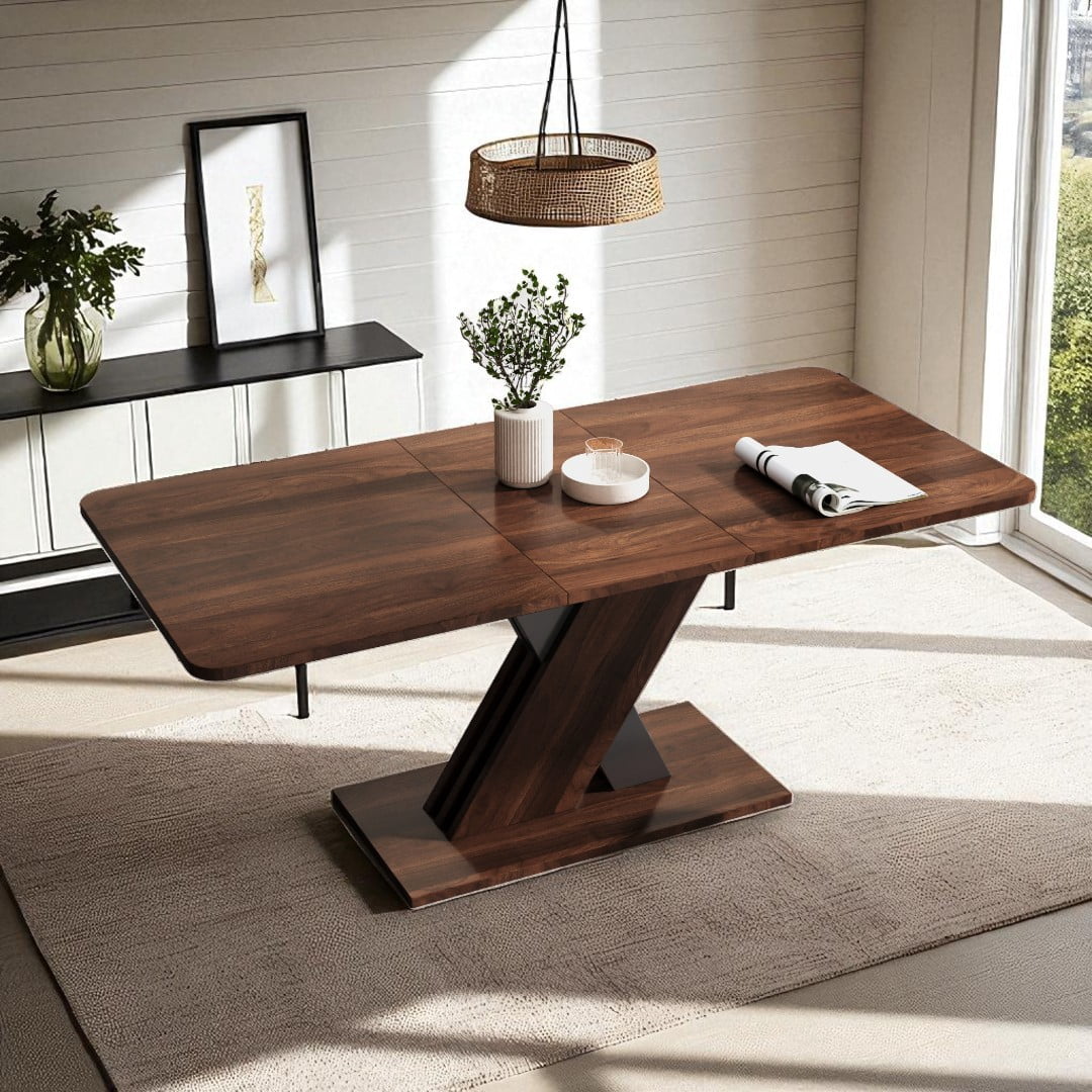GZXS Modern Rectangle Extendable Dining Table for 4–8 People, Wood-Look ...