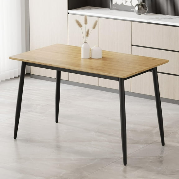 GZXS Modern Rectangular Dining Table with Metal Legs, Easy Assembly Wood Grain MDF Kitchen Table for Dining Room or Apartment – Suitable for 4-6 People, 47.2"L x 27.5"W x 28.7"H