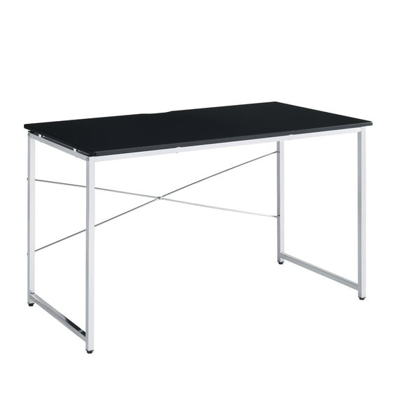 GZXS Modern Rectangular Writing Desk with Black MDF Top and Chrome Metal Legs, 47" Computer Desk for Home Office, Bedroom, Study
