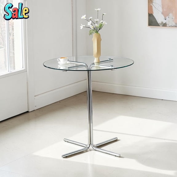 GZXS Modern Round Bar Table with Clear Tempered Glass Top & Silver Metal Base, Counter Height Pub Table for Kitchen, Dining, Small Spaces - 36" Dia x 36.2"H