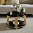 thumbnail image 1 of GZXS Modern Round Coffee Table, Golden Metal Frame with Black Tempered Glass Top & Open Shelf, 31.5" Stylish Accent Table in Asymmetrical Design, Easy Assembly, 1 of 7