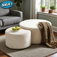 thumbnail image 1 of GZXS Modern Round Nesting Tables Set of 2 - Beige Corduroy Foam Upholstered Ottomans with Contour Design, No Assembly Needed, for Living Room and Bedroom, 1 of 9