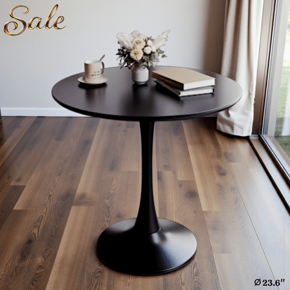 GZXS Modern Round Pedestal Table in Black, 23.6" Dia Compact MDF Dining Table w/ Metal Base, Multi-Use for Kitchen, Living Room, or Office, Easy Assembly