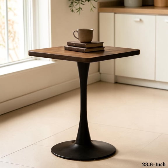 GZXS Modern Square Dining Table with Metal Pedestal Base, 23.6" Compact MDF Kitchen Table for Small Spaces, Apartment or Breakfast Nook, Walnut and Black