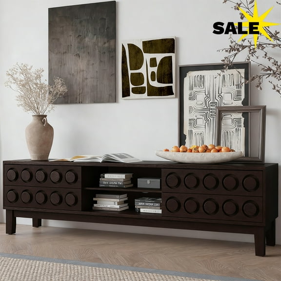 GZXS Modern TV Stand for TVs up to 75", Media Console with 4 Drawers & Open Shelves, Entertainment Center with Cable Management, 70 Inches, Dark Brown