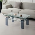 thumbnail image 1 of GZXS Modern Tempered Glass Coffee Table - 2-Tier Rectangular Clear Glass Center Table with Brown Glass Legs, Easy Assembly (Smoke Gray), 1 of 6