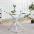 thumbnail image 1 of GZXS Modern Tempered Glass Kitchen Table with Sturdy Metal Cross Base, 35.4" Square Dining Table, Easy to Assemble and Clean (White), 1 of 7