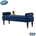 thumbnail image 1 of GZXS Modern Upholstered Bed Bench with Tufted Seat and Solid Wood Legs, 51.5" Entryway Velvet Bench with Armrests, Easy to Assemble, Navy, 1 of 6