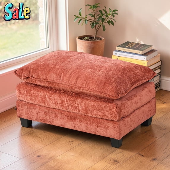 GZXS Modern Upholstered Ottoman, 35" Rectangle Cloud-Soft Accent Stool Lounge Seating, Easy to Assemble, Orange