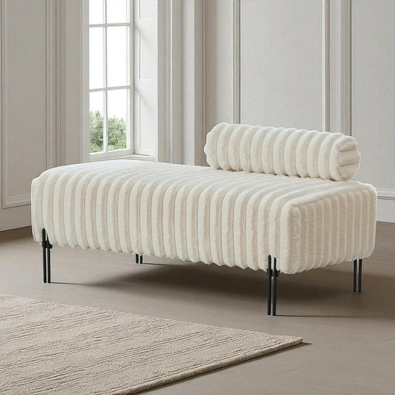 GZXS Modern Upholstered Settee Bench with Metal Legs & Adjustable Back, Small 2-Seater Sofa/End of Bed Bench/Window Seat, Beige Faux Fur Fabric
