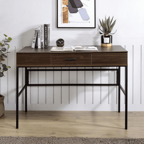 GZXS Modern Writing Desk with Hidden Charging Station, Flip-Top Storage Compartments & 1 Drawer, 42-Inch Computer Desk with USB & Power Outlets, Oak Finish