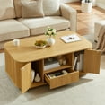 thumbnail image 1 of GZXS Multifunctional 46.5" Oval Coffee Table with 2 Drawers, Open Shelf & Storage Compartments, Modern Wood Center Table for Living Room, Natural Finish, 1 of 8