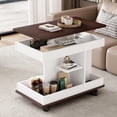 thumbnail image 1 of GZXS Multifunctional End Table with Lift-Top, Rotating Surface & Lockable Wheels - Mobile Sofa Side Table with Storage for Living Room or Bedroom (White+Brown), 1 of 10