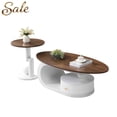 thumbnail image 1 of GZXS Nesting Coffee Table Set of 2 - with Brown Wood Grain Top and White Metal Base, Modern Decorative Center Table w/ 1 Drawer, Geometric Round End Table for Home Decor and Living Space, 1 of 8