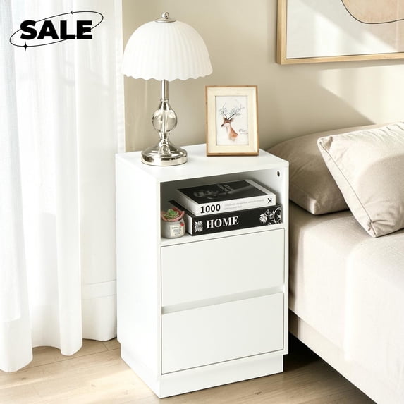 GZXS Nightstand with Storage, End Table with Shelf and 2 Drawers, Side Table for Small Space, Living Room, Bedroom, White