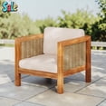 thumbnail image 1 of GZXS Outdoor Acacia Wood Club Armchair with Beige Cushion and Natural Wicker Armrests, Weather-Resistant Frame, 400 lbs Capacity, for Patio Garden Deck, 1 of 10