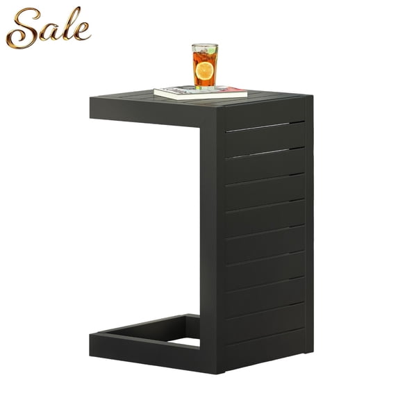 GZXS Outdoor C-Shaped Side Table, Rust-Resistant Aluminum End Table for Patio, Deck, or Garden Seating Area (Black)