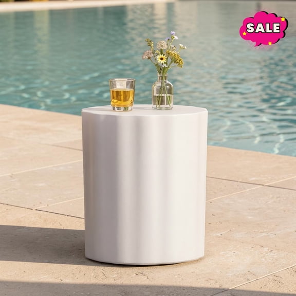 GZXS Outdoor Concrete Side Table, 15.5" Round End Table, Lightweight Accent Table for Patio, Backyard, Balcony, No Assembly Required, Antique White