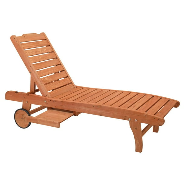 GZXS Outdoor Hardwood Patio Furniture Sun Lounger with Tray and Wheels Adjustable Chaise Lounge Chair Natural 23 D x 71 W x 14 H Walmart Business Supplies
