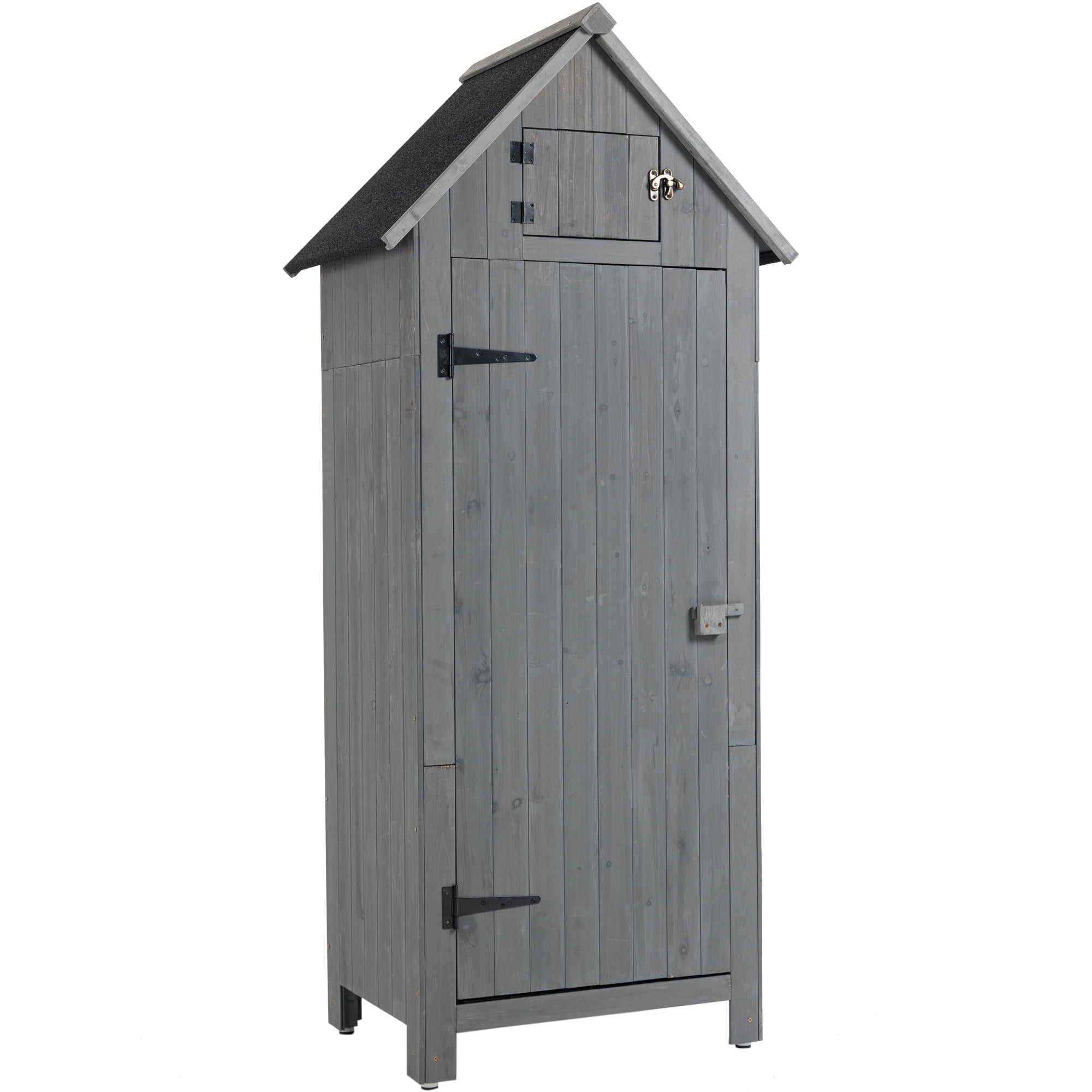 Gray Wooden Outdoor Storage Shed with Windows