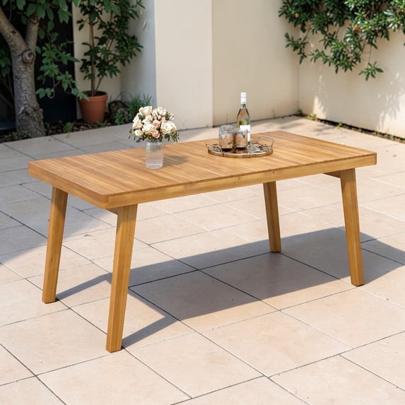 GZXS Outdoor Wooden Dining Table in Natural Finish, Weather-Resistant Acacia Wood Patio Table with Slat Design, Easy Assembly, 69"L x 34.75"W x 29.5"H