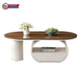 thumbnail image 1 of GZXS Oval Coffee Table, Living Room Center Table with Drawer & Shelf, Brown Wood Texture Top and White Metal Base, Adjustable Feet, Easy Assembly - 47.24"L x 23.62"W x 16.93"H, 1 of 8