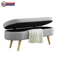 thumbnail image 1 of GZXS Oval Upholstered Storage Bench, Linen Fabric Padded Seating Bench with Natural Rubber Wood Legs, Suitable for Bedroom & Living Room (Light Gray, 43.5"W), 1 of 10