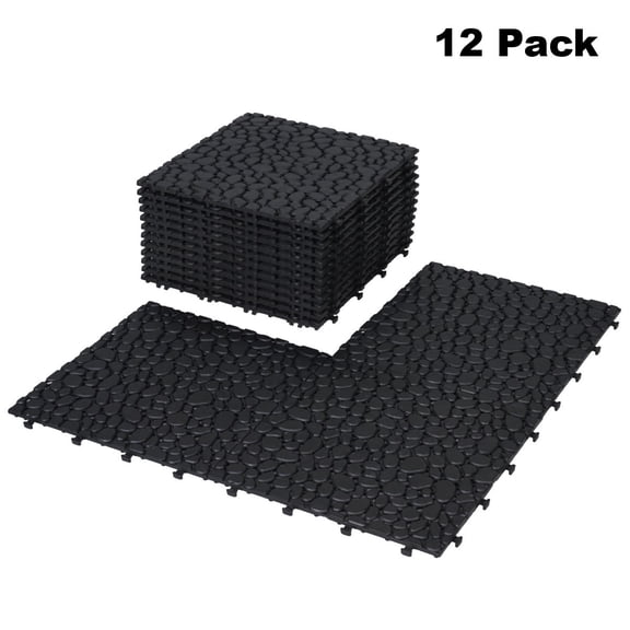 GZXS Plastic Interlocking Deck Tiles 12"x12" (Set of 12), Waterproof Outdoor Patio Tiles with Snap Connection, Anti-Slip Surface for Balcony, Bathroom, Backyard, Black