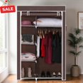 thumbnail image 1 of GZXS Portable Closet Wardrobe, 64" Clothing Organizer Storage Rack with Hanging Rod, Side Pockets and Non-Woven Fabric Cover, Easy Assembly, Dark Brown, 1 of 10