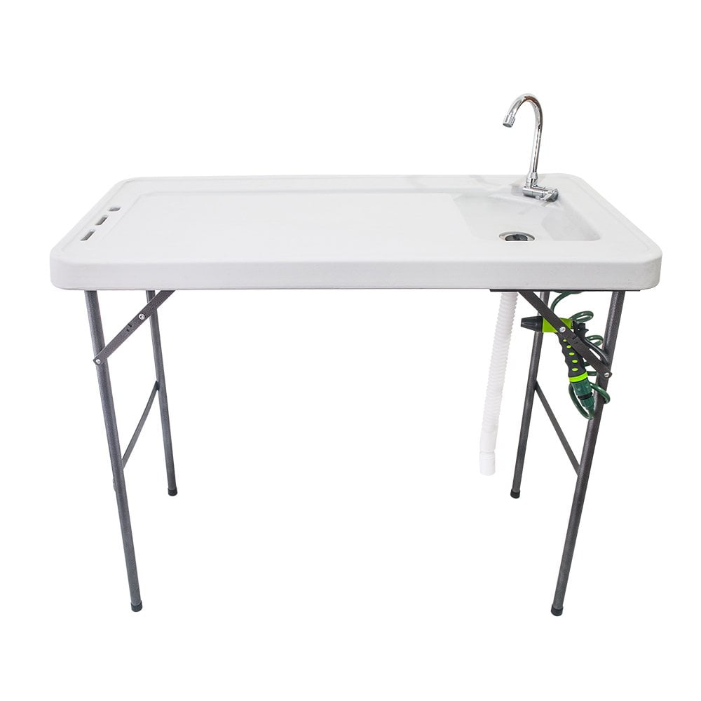 GZXS Portable Fish Cleaning Table with Sink and Spray Nozzle, Folding  Outdoor Camping Sink Station with Hose Hook Up, Heavy Duty Fillet Table  with Faucet for Dock Beach Patio Picnic 